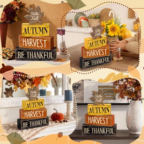 4 Pcs Fall Decor Wooden Maple Leaf Thanksgiving Tiered Tray Decor (Harvest)