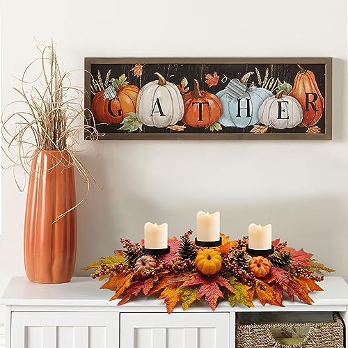 Fall Centerpiece with Artificial Pumpkins, Pine Cones & Berries for Thanksgiving Decor