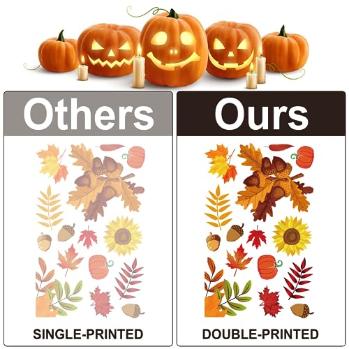 Fall Window Clings Set - Thanksgiving Autumn Leaves & Pumpkin Decals