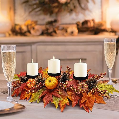 Fall Centerpiece with Artificial Pumpkins, Pine Cones & Berries for Thanksgiving Decor