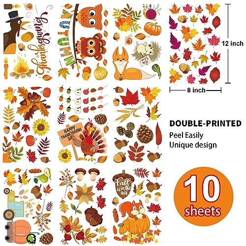 Fall Window Clings Set - Thanksgiving Autumn Leaves & Pumpkin Decals