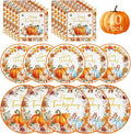 40 Pcs Happy Thanksgiving Paper Plates and Napkins Sets - Disposable Fall Thanksgiving Party Plates Napkins, Maple Leaf Pumpkin Watercolor Tableware for Thanks Giving Party Supplies Table Decorations