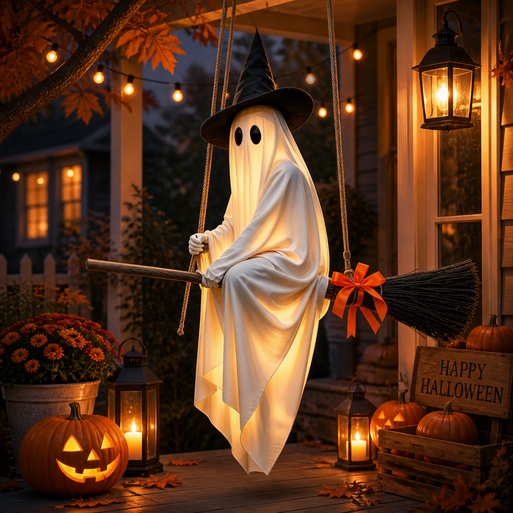 Hanging Flying Ghost Decor - Spooky Halloween Porch & Yard Decoration