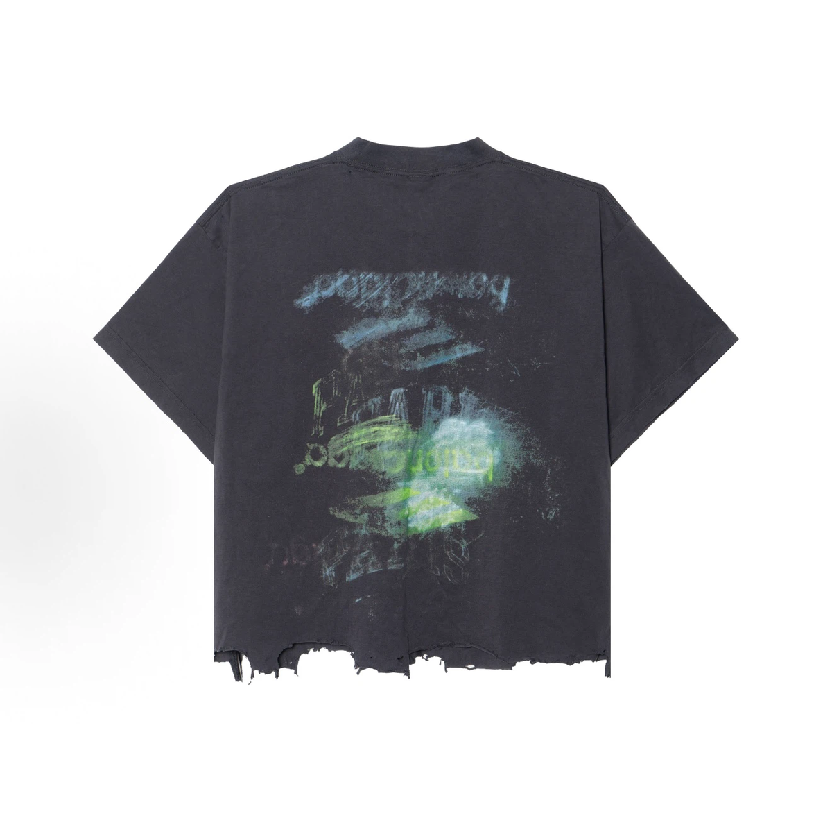 Balenciaga DIY Imprint Cropped T-Shirt, Frayed Raw Hem Distressed Black Halloween Graphic Tee