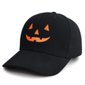 Halloween Black Dad Hat with Orange Jack O Lantern Pumpkin Face Embroidery