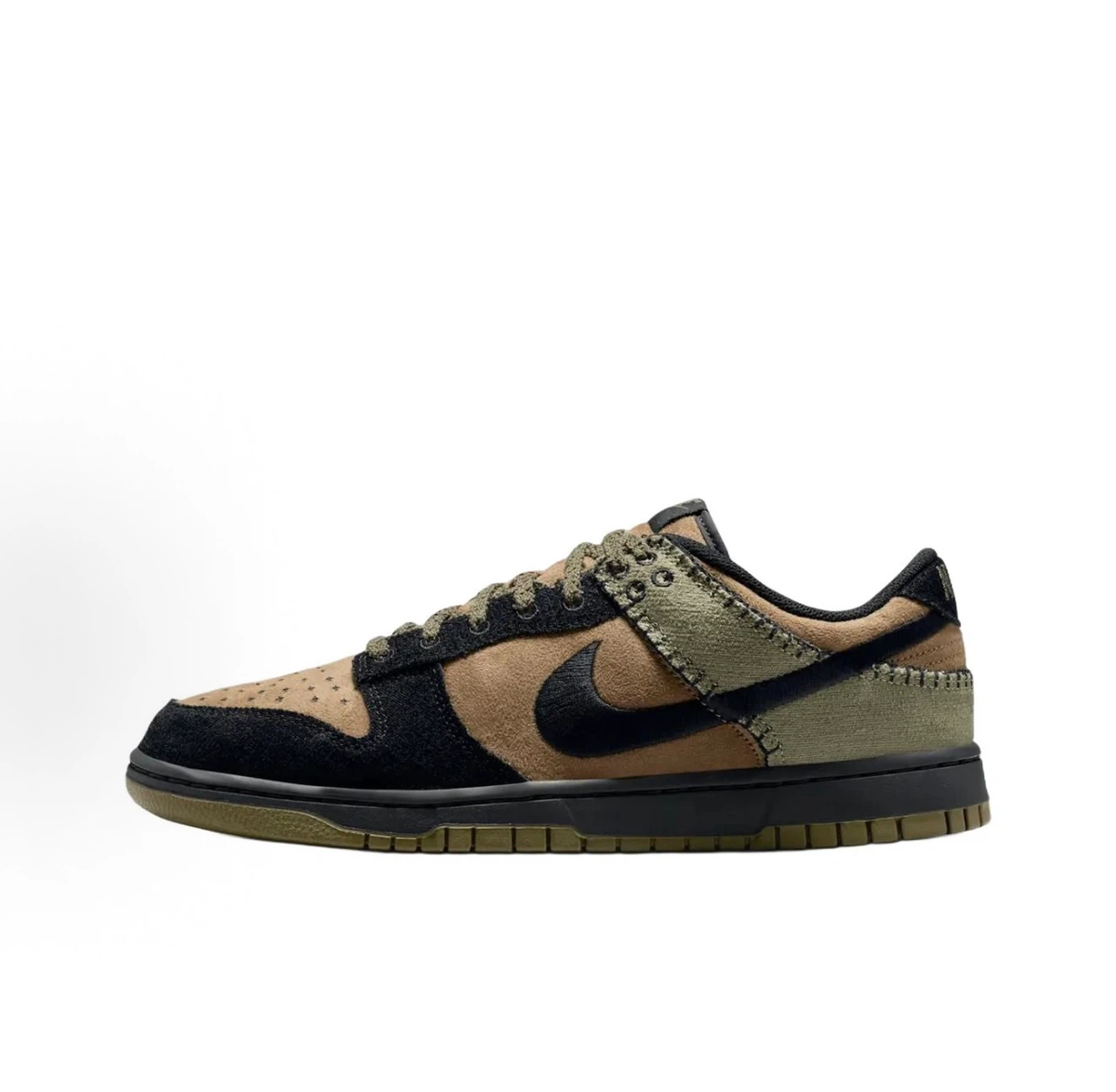 Nike Dunk Low "Military Patchwork" Brown Black Olive Sneakers, Men Halloween Vintage Skate Shoes
