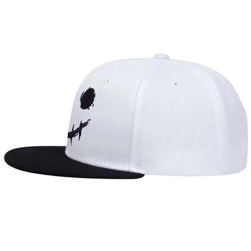 Stitched Horror Smile Face Embroidered Snapback Hat 2 Colors, Halloween Flat Brim Cap, One Size Head Circumference
